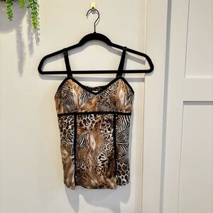 Cache Vintage Y2K Mixed Animal Print Corset Style Women's Tank Built-In Cups S